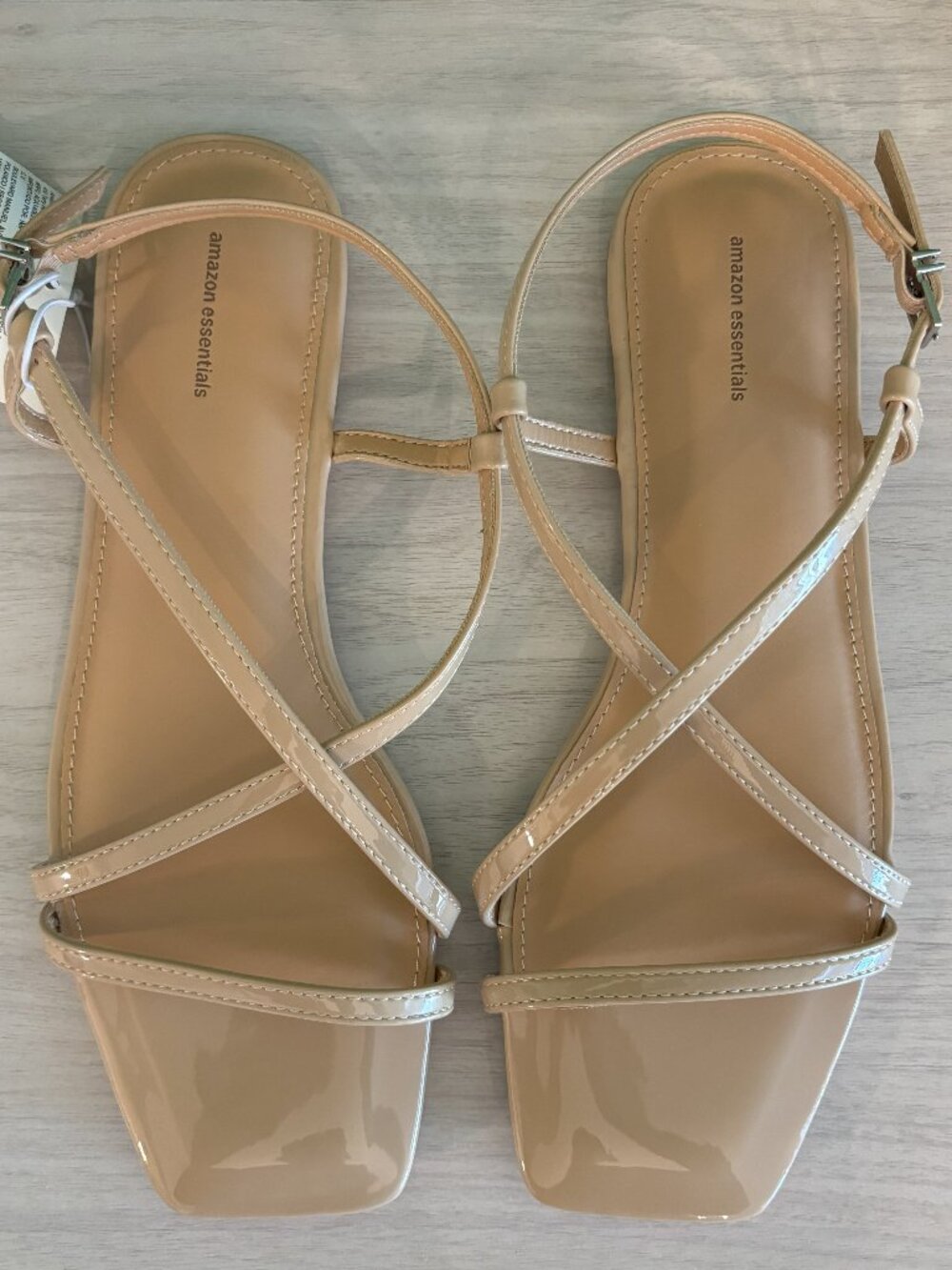Amazon Essential patent beige flat sandals size 9-NEW